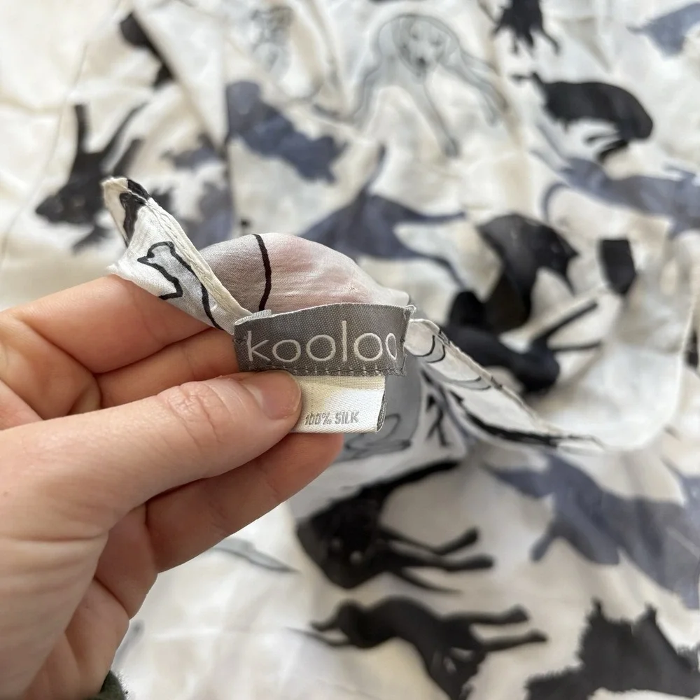 Vintage Dog Lover Womens Scarf 100% Silk Shawl Gray Feminine‎ Whimsy Coquette